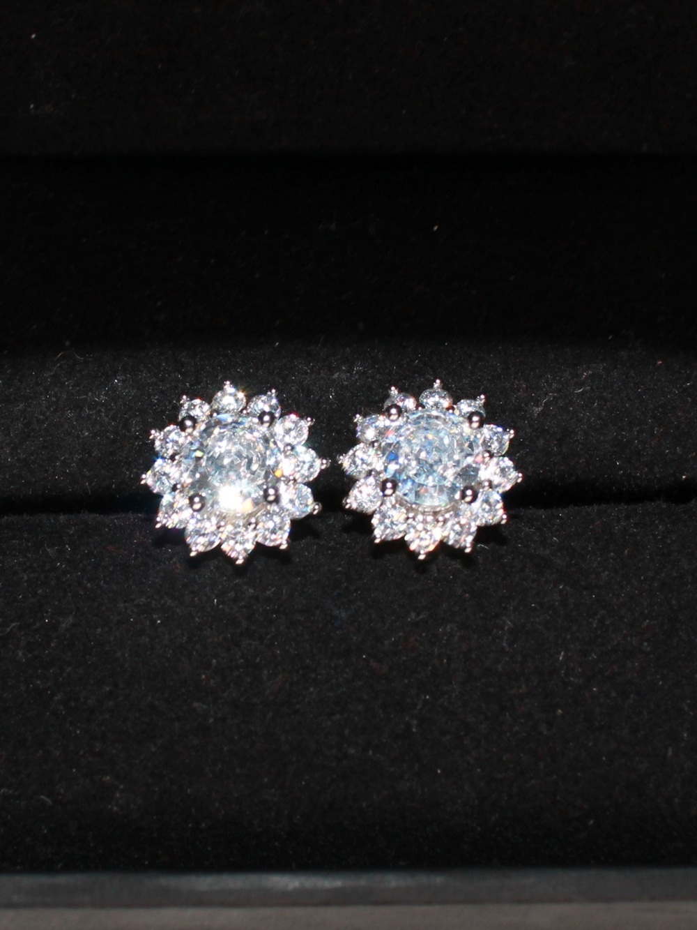 Sterling Silver White Swarovski Halo Flower Stud Earrings